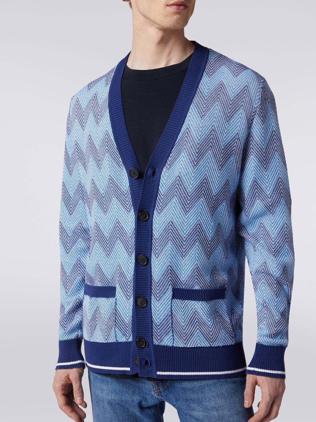 Cardigan in chevron cotton knit with contrasting trim Blue | Missoni product image