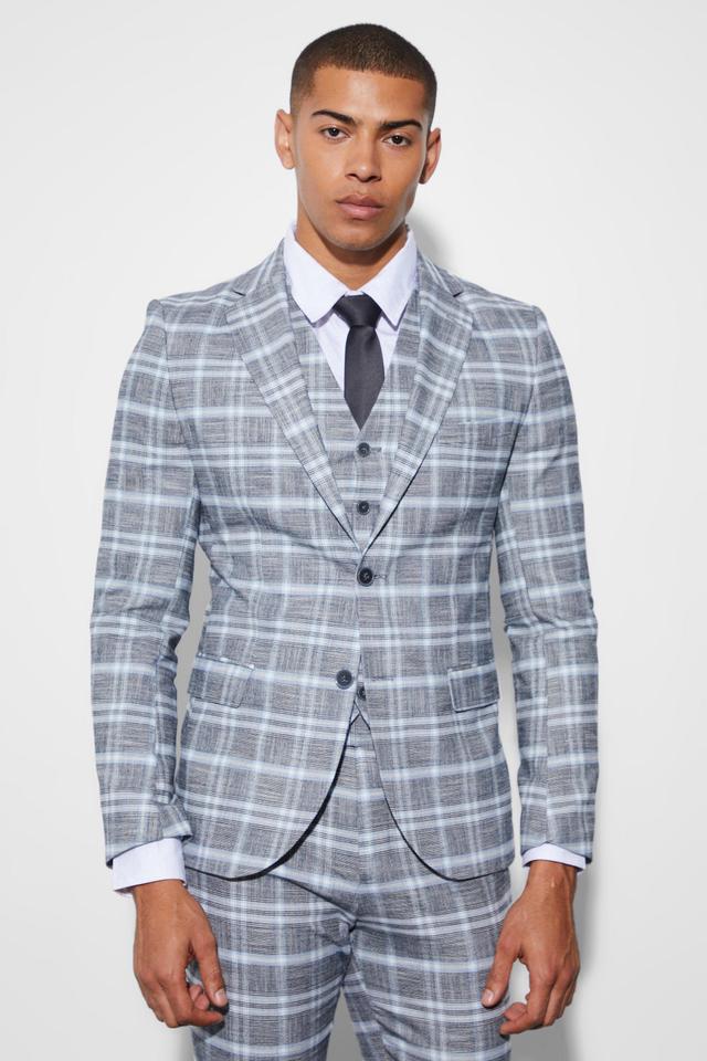 Super Skinny Single Breasted Checked Blazer | boohooMAN USA Product Image