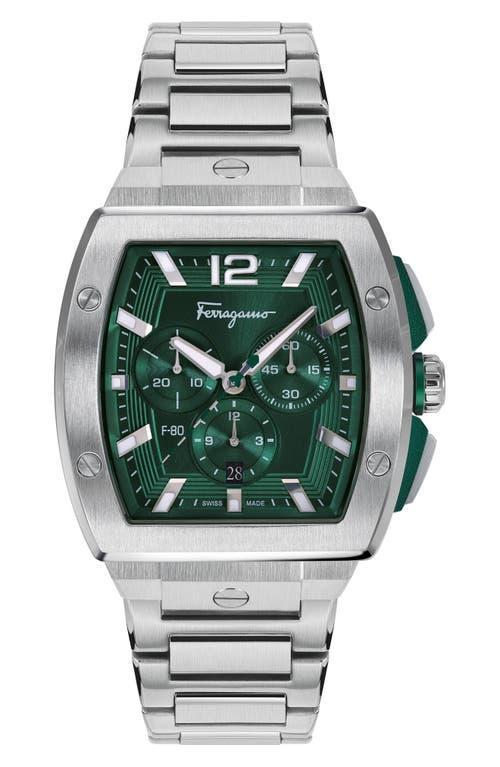 Salvatore Ferragamo Mens Swiss Chronograph F-80 Tonneau Stainless Steel Bracelet Watch 42mm Product Image