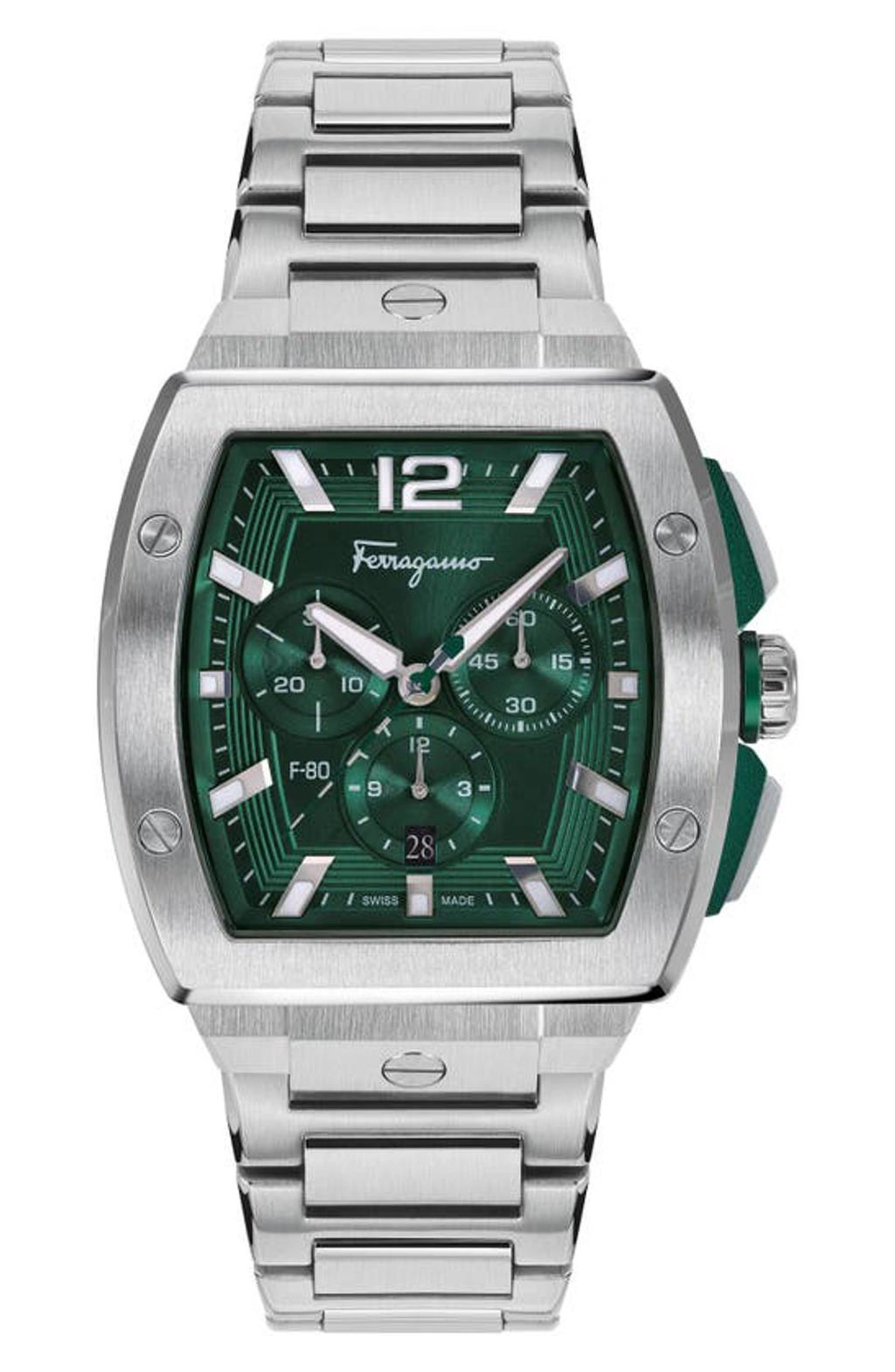 FERRAGAMO F-80 Tonneau Chrono Watch In Stainless Steel Product Image