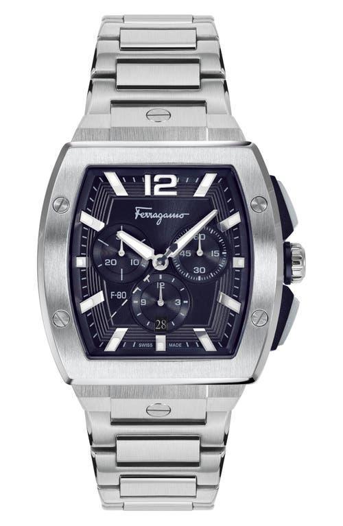 FERRAGAMO Tonneau Chronograph Silicone Strap Watch, 41.8mm Product Image