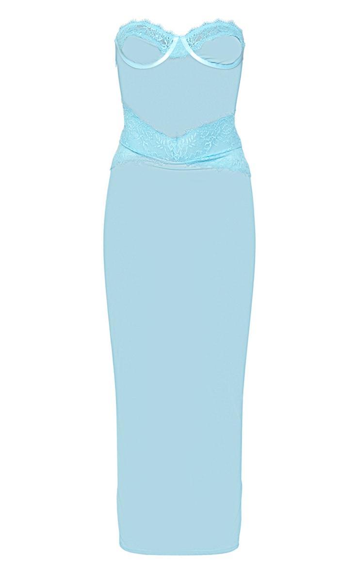 Blue Lace Bandeau Underwired Sheer Midaxi Dress Product Image