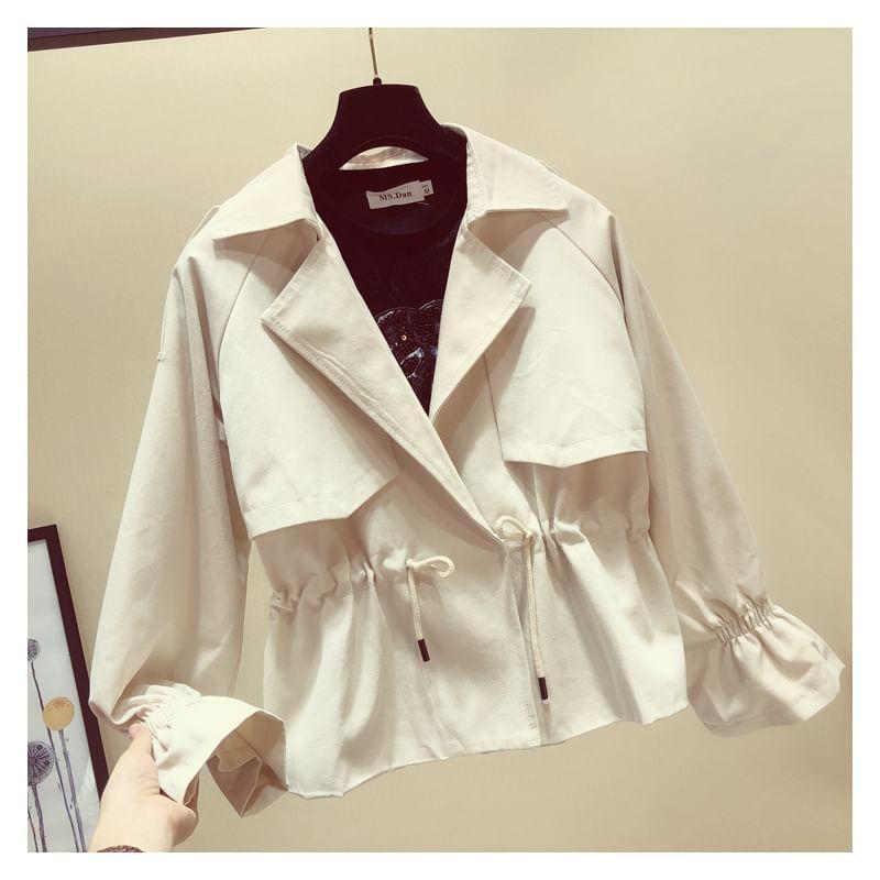 Flared-Cuff Plain Drawstring Jacket Product Image