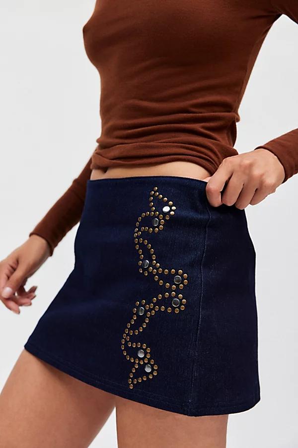 Ecote Lulu Denim Studded Low Rise Mini Skirt Womens at Urban Outfitters Product Image