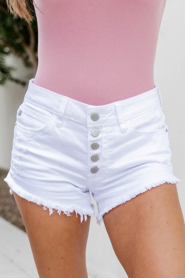 Days In The Sun White Button Fly Denim Shorts FINAL SALE Product Image