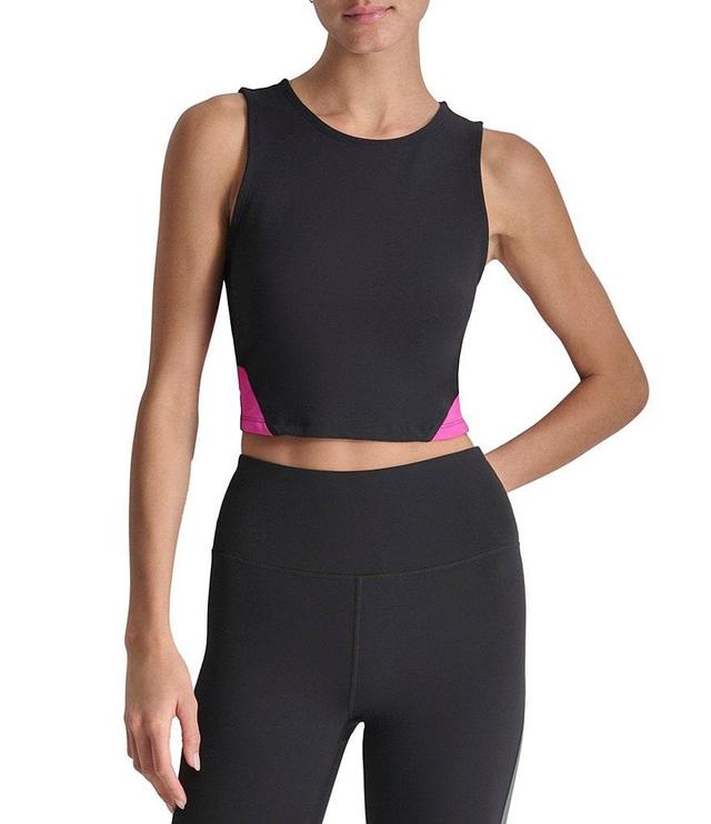 DKNY Stretch Color Block Crew Neckline Sleeveless Cropped Tank Product Image