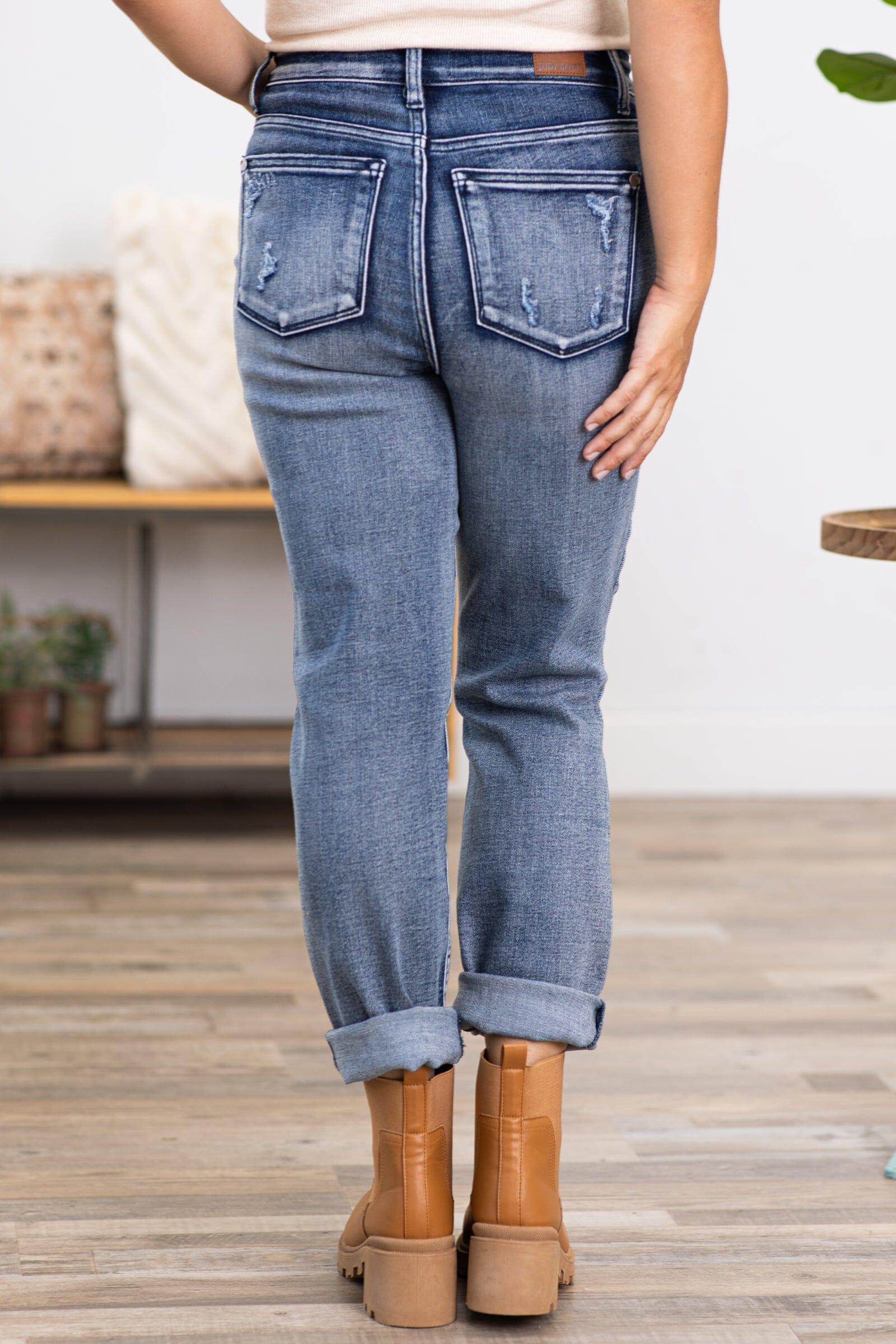 Judy Blue Mid Rise Distressed Boyfriend Jeans Product Image