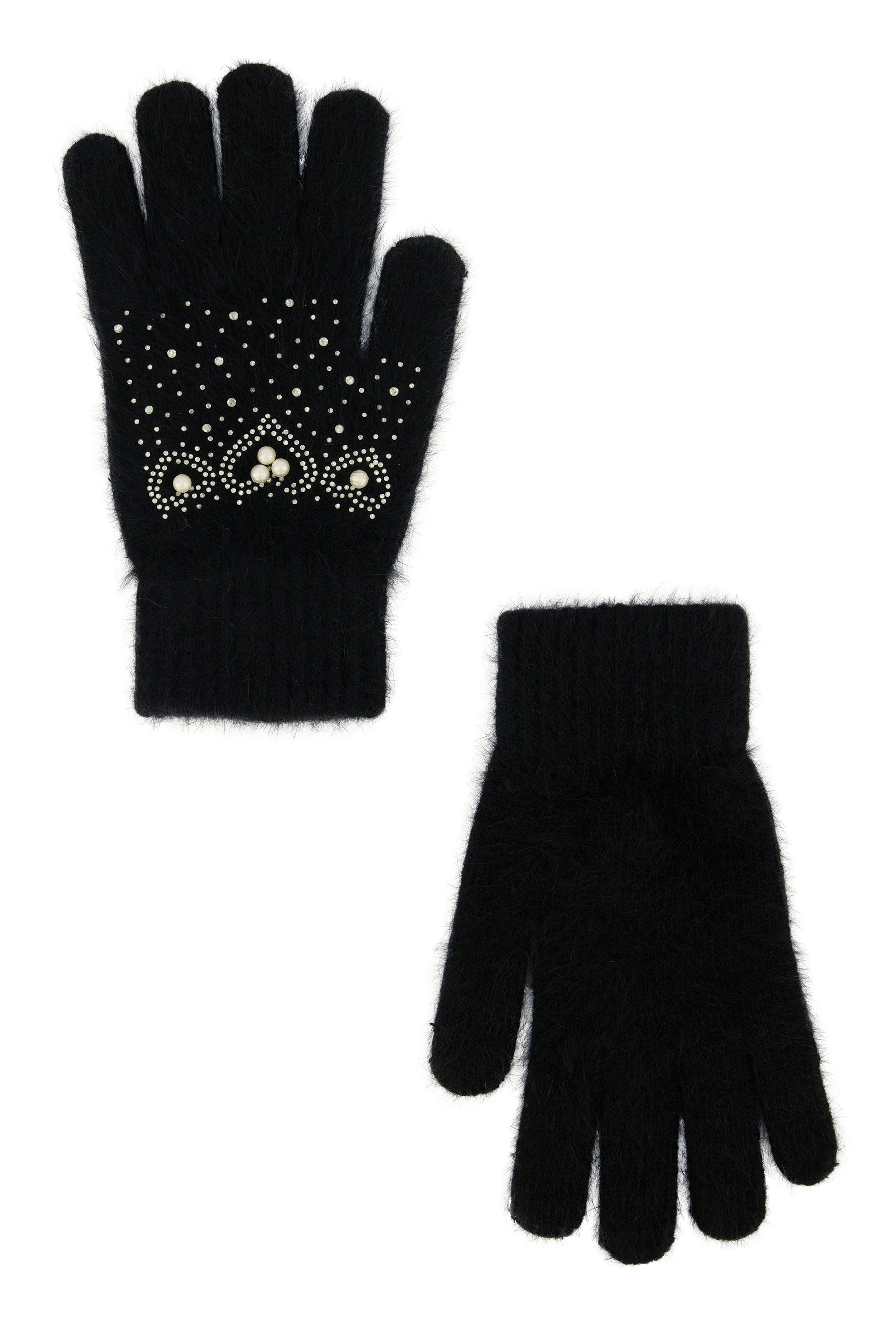 Rhinestone Faux Pearl Studded Wool Gloves Female Product Image