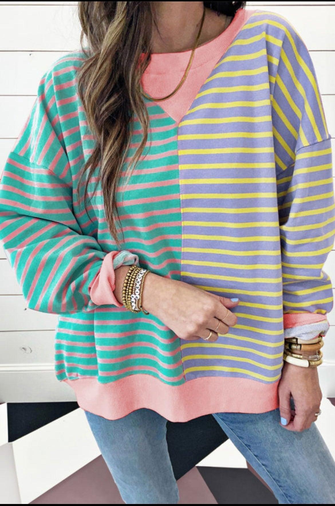 Striped Oversized Top- Brown Product Image