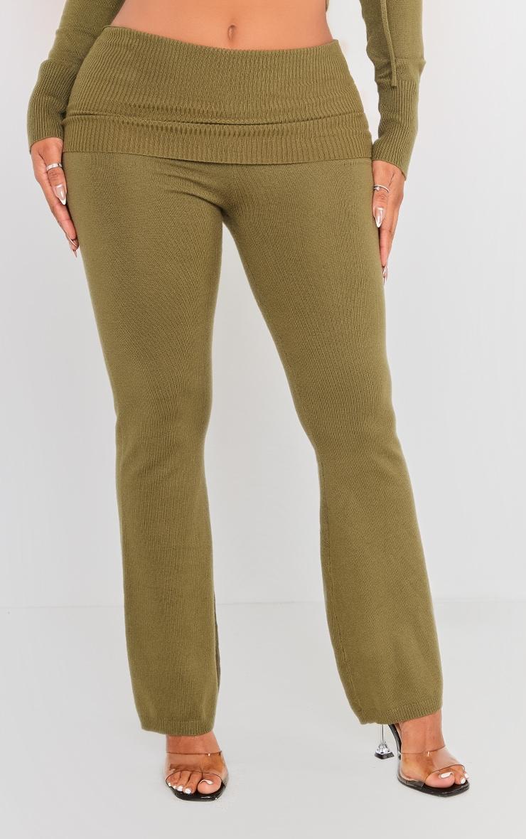 Shape Khaki Knit High Waist Foldover Waist Leggings Product Image