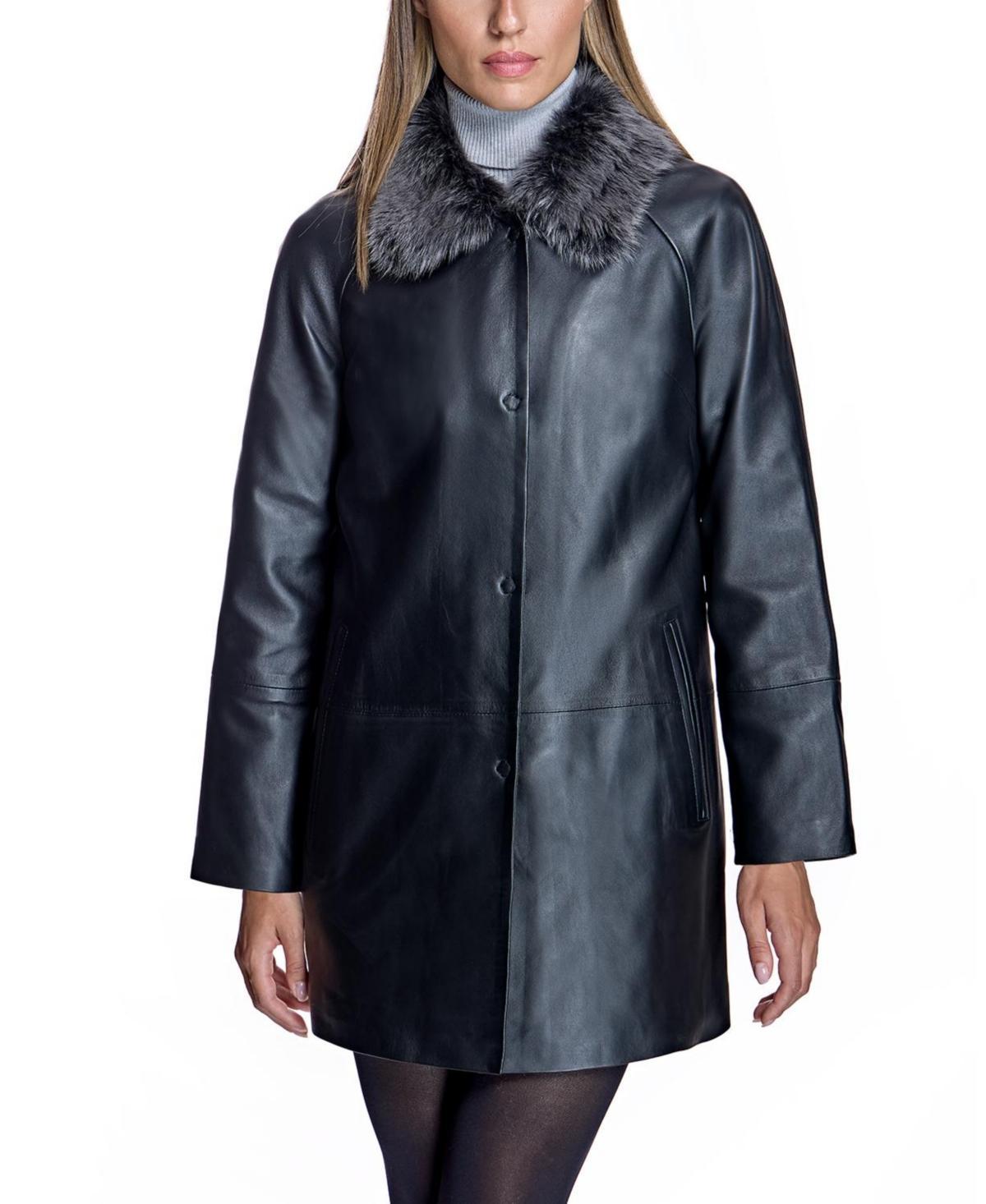 Julia & Stella by Maximilian Womens Leather Jacket With Shearling Collar - Black Product Image