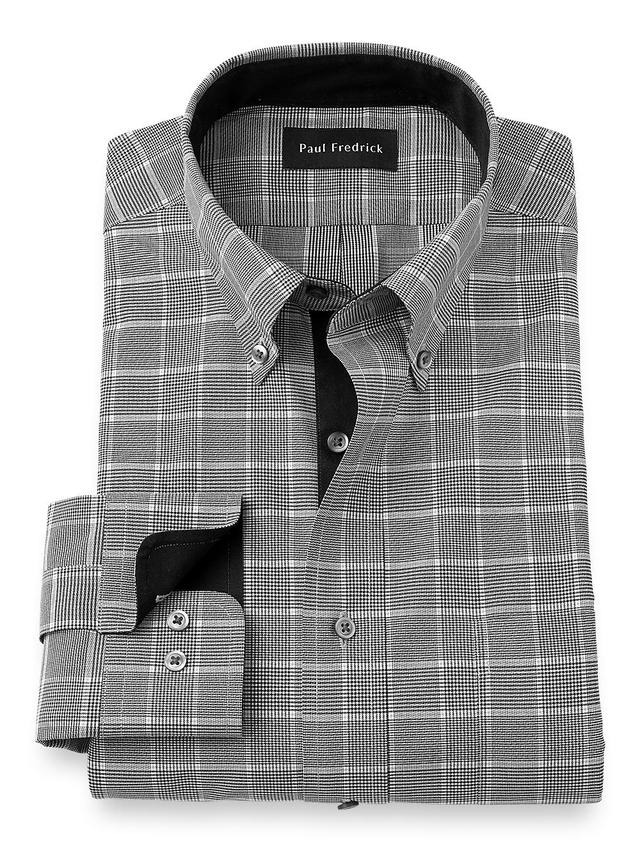 Non-iron Cotton Glen Plaid Dress Shirt With Contrast Trim Product Image