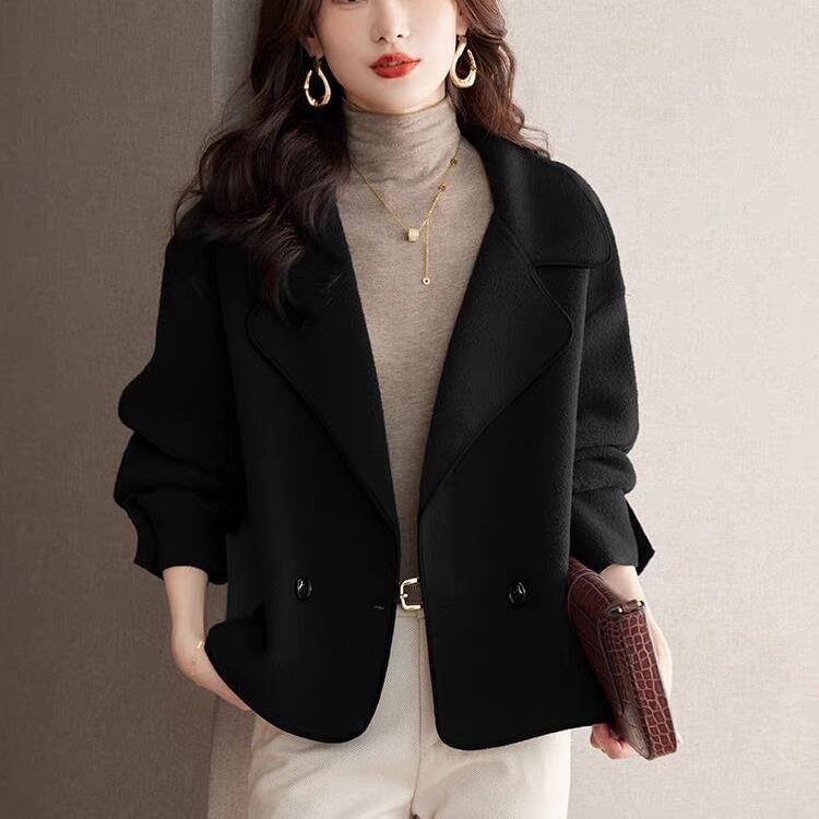 Collared Plain Double Breasted Coat Product Image