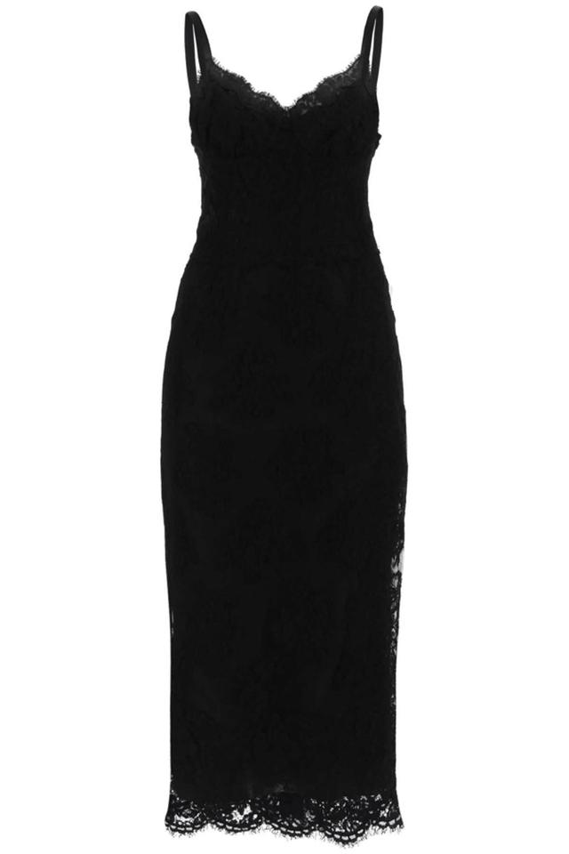 DOLCE & GABBANA Abito Midi In Pizzo Con Spacco In Black Product Image