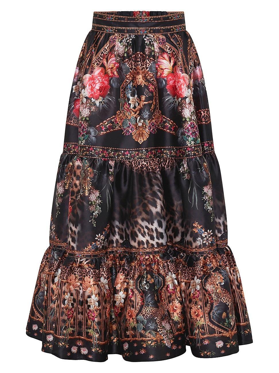 Camilla Beaded Mixed Print Tiered Maxi Skirt Product Image