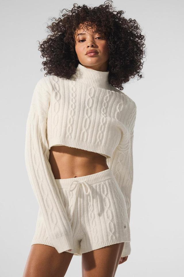 Cable Knit Cropped Winter Bliss Turtleneck Long Sleeve - Ivory Product Image