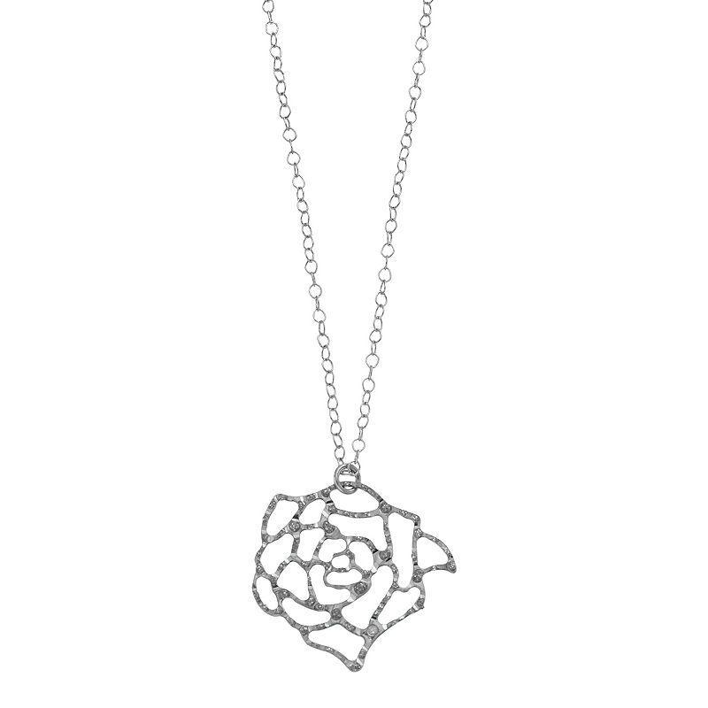 Diamond Mystique Platinum Over Silver & Diamond Accent Flower Necklace, Womens White Product Image