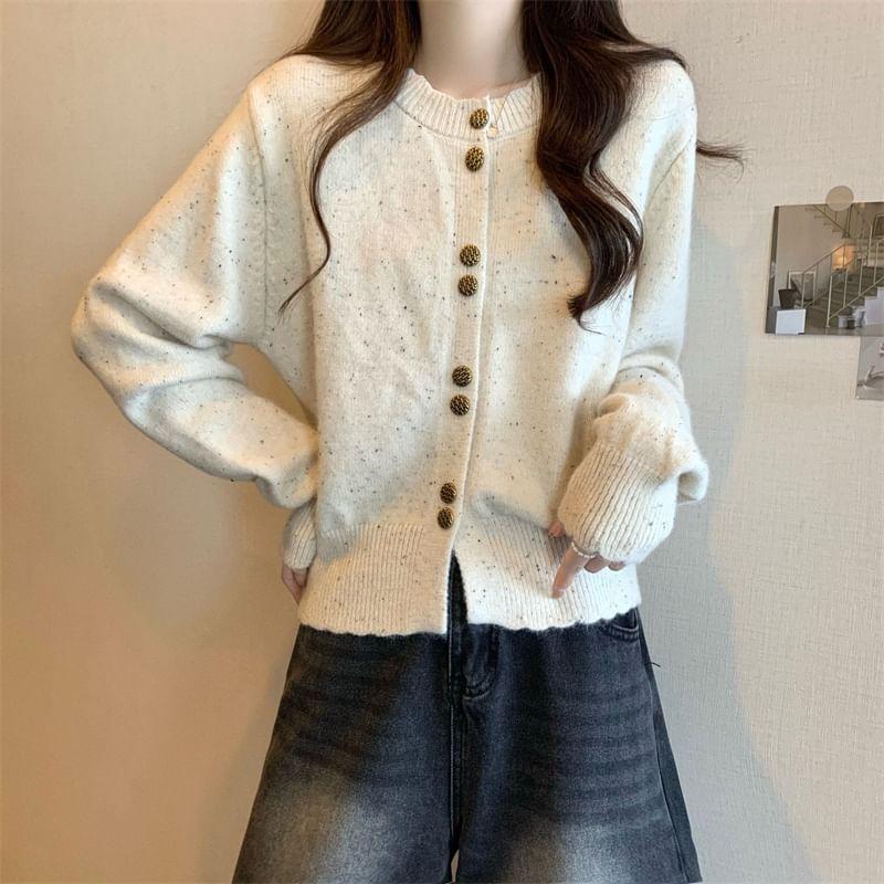 Round Neck Melange Cardigan Product Image