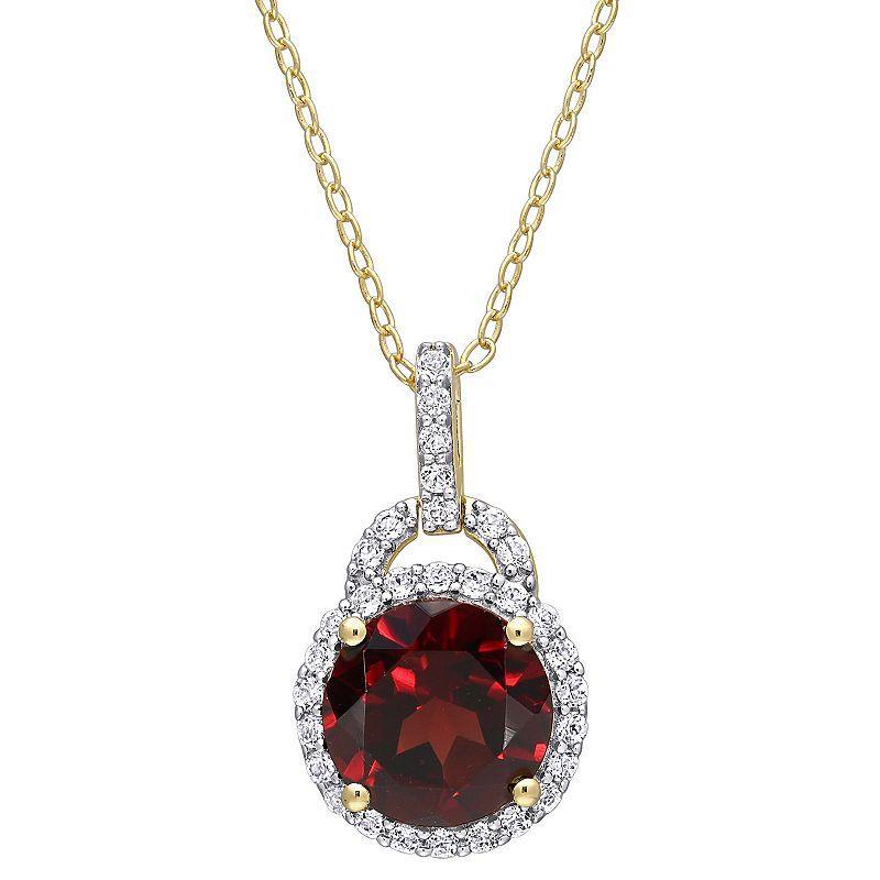 Stella Grace 18k Gold Over Silver Garnet & White Topaz Drop Pendant Necklace, Womens Multicolor Product Image