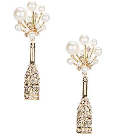 Womens Cheers To That Gold-Plated, Cubic Zirconia & Resin Pearls Drop Earrings Product Image