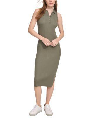 Calvin Klein Jeans Womens Sleeveless Ribbed Polo Midi Dress Product Image