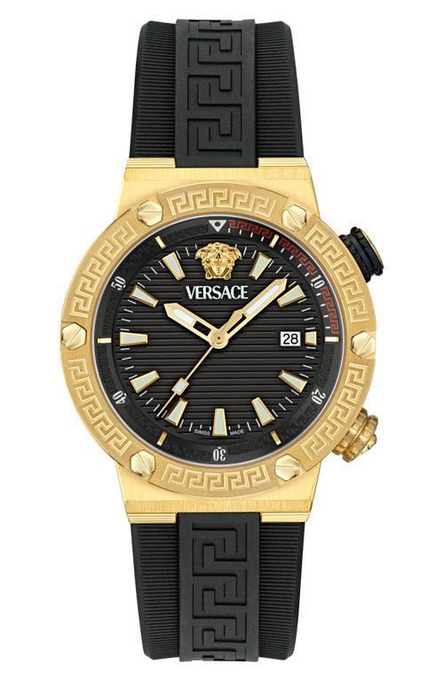 VERSACE Men's Swiss Black Rubber Strap Watch 43mm In Gold Product Image