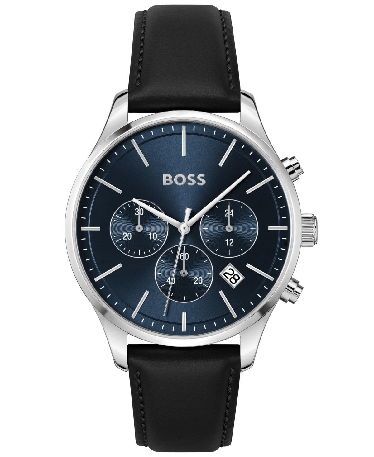 Hugo Boss Mens Avery Quartz Chronograph Black Leather Strap Watch Product Image