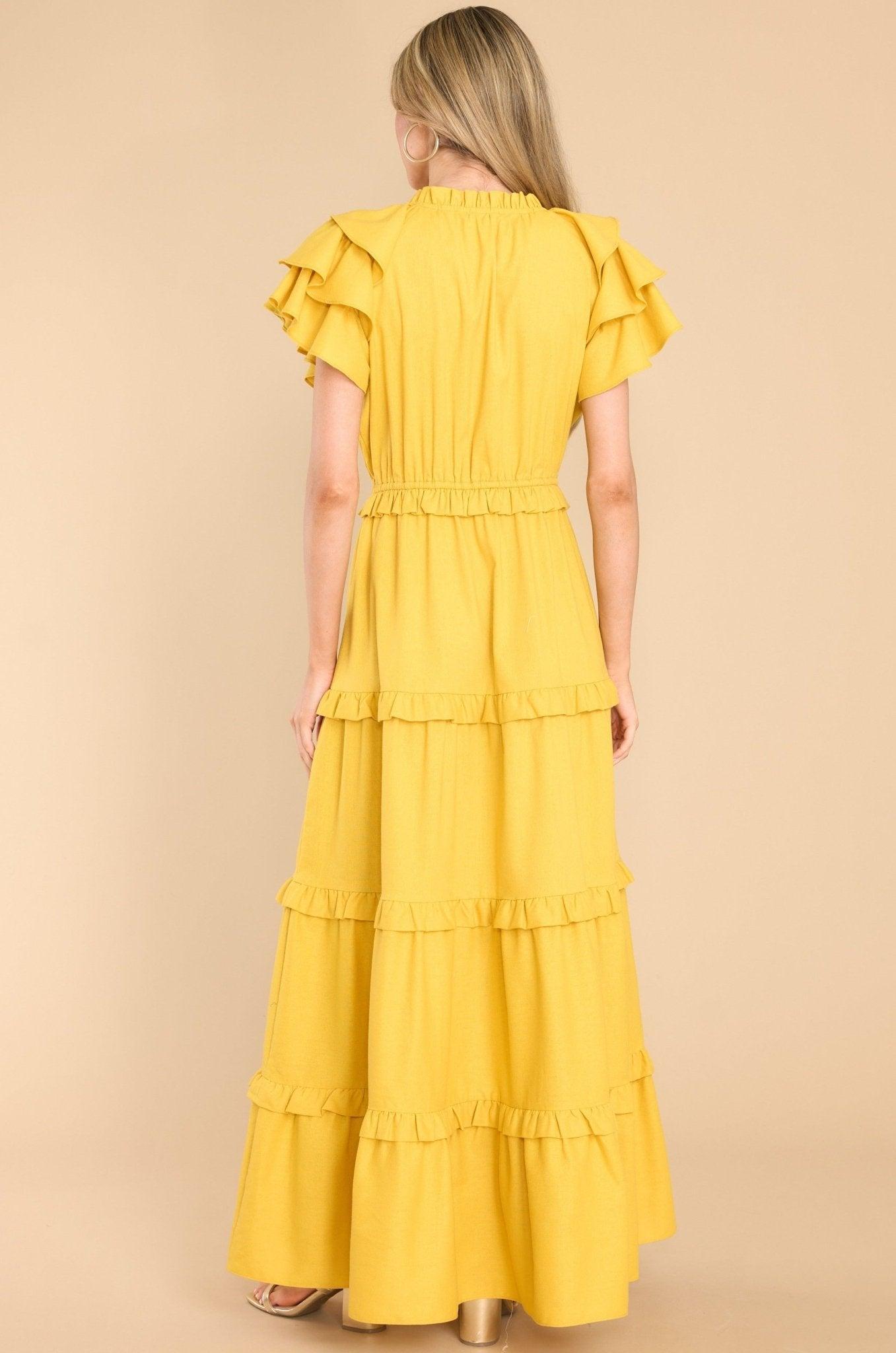 Aura Ruffle Some Feathers Sunset Maxi Dress Yellow Product Image