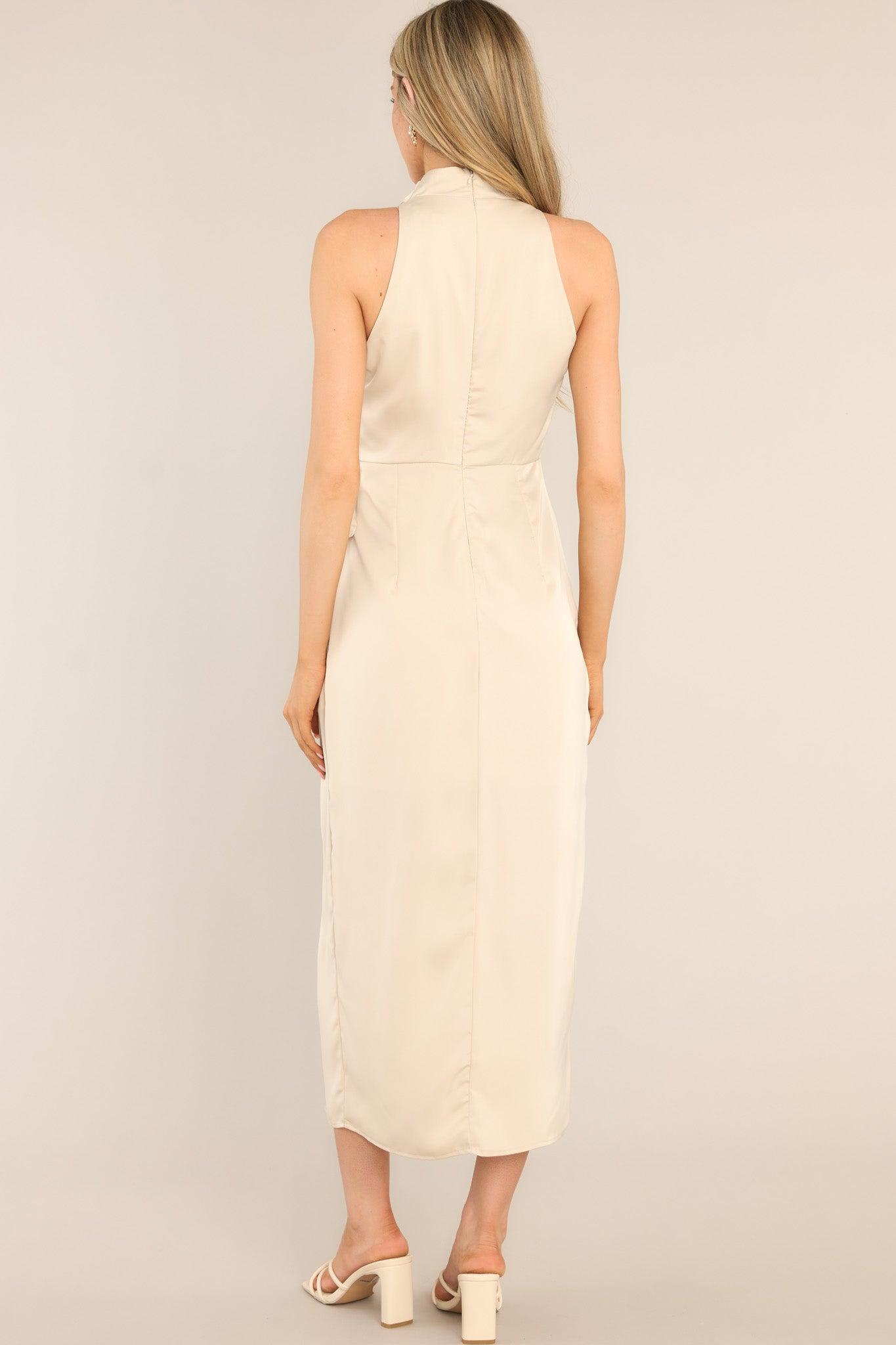 The Way Out Beige Cowl Neck Midi Dress Product Image