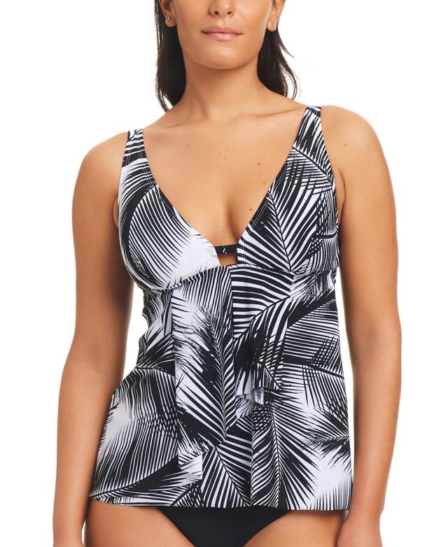 Beyond Control Womens Giving Attitude Tropical-Print Tankini Top - Black Product Image