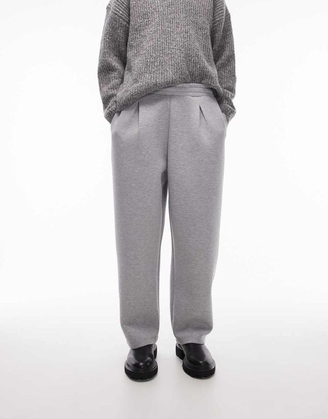 Topman straight leg pleat front heavyweight scuba sweatpants in heather gray Product Image