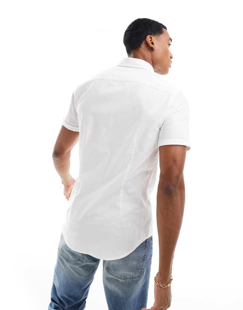 ASOS DESIGN short sleeve slim fit oxford shirt in white Product Image