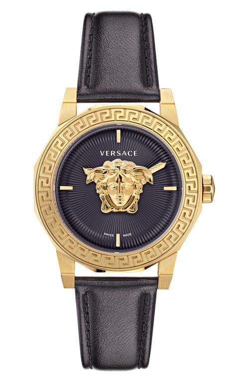 Mens Medusa Deco IP Yellow Gold & Leather Strap Watch/38MM Product Image