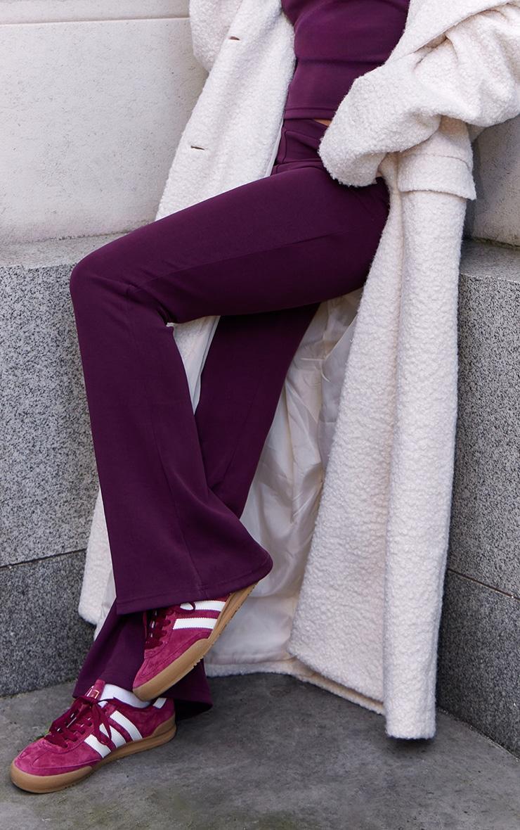 Burgundy Premium Soft Touch Skinny Flare Pants Product Image