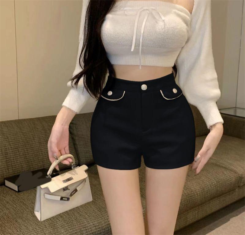 High Waist Plain Dress Shorts Product Image