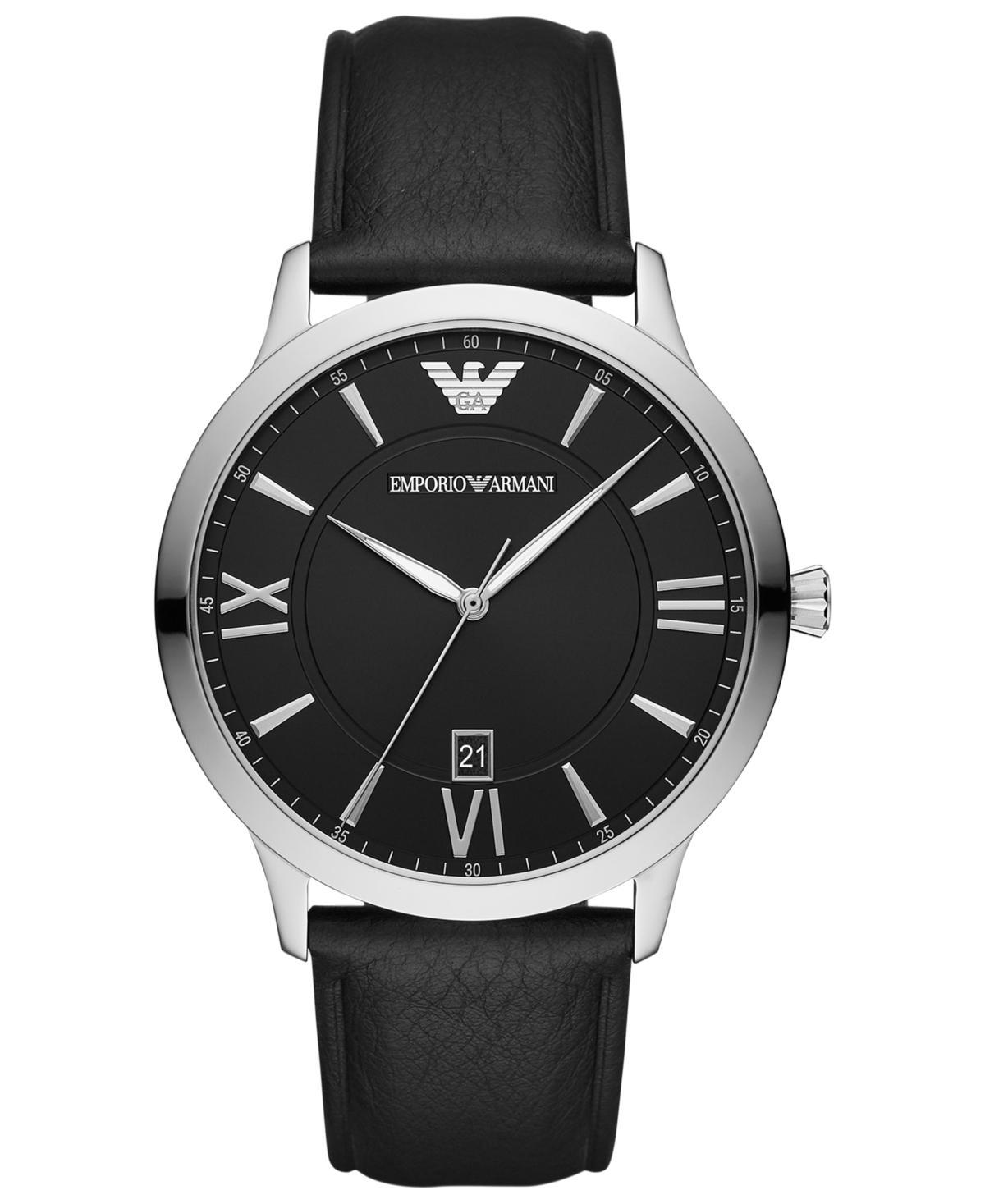 Emporio Armani Mens Black Leather Strap Watch 44mm Product Image