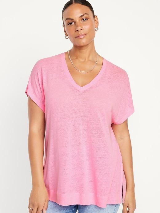 Oversized Linen-Blend Tunic T-Shirt Product Image