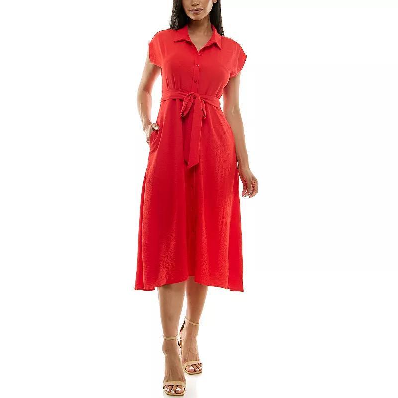 Womens Nina Leonard Cap Sleeve Collard Button Dress Product Image