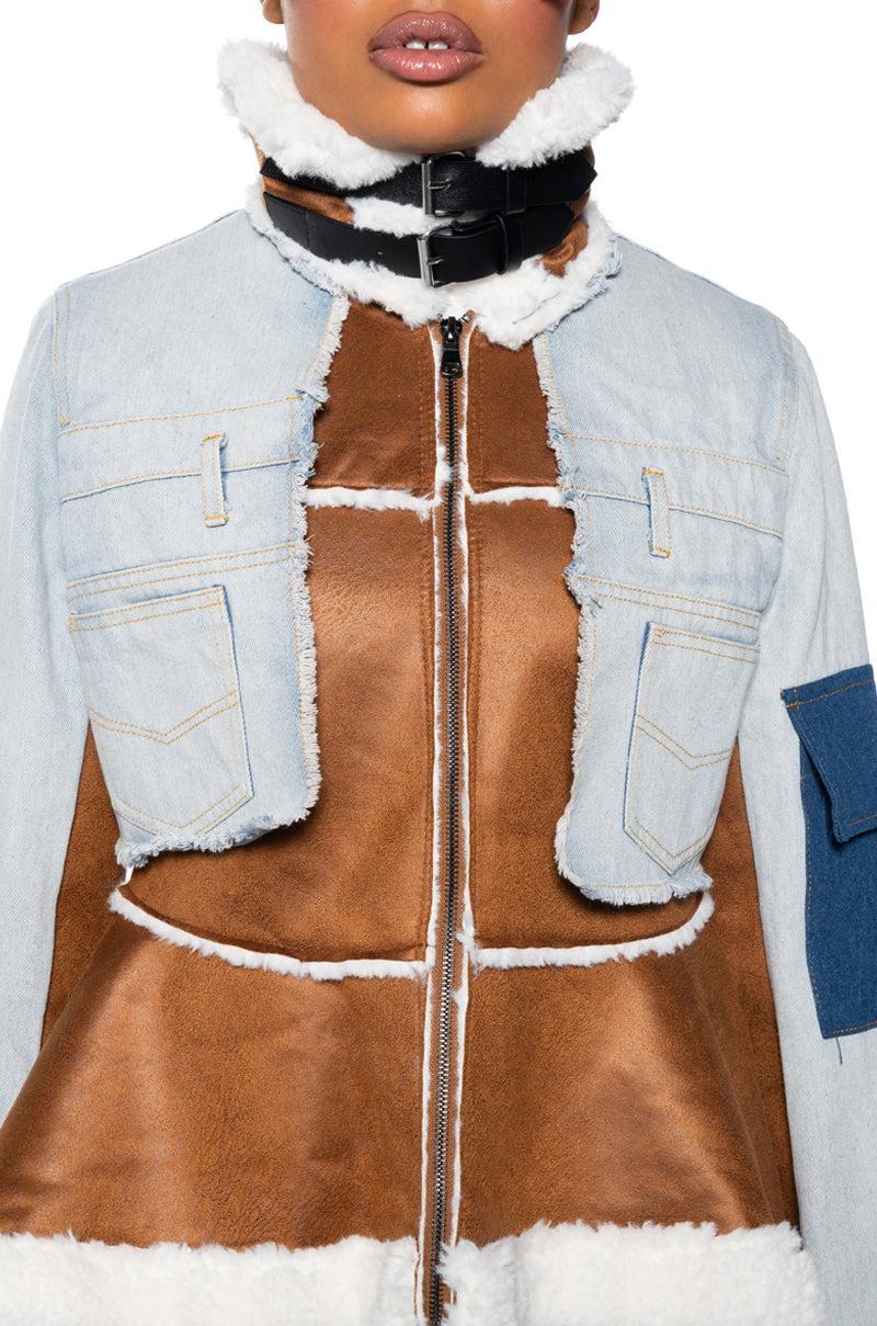 AVIATOR SHEARLING TRENCH DENIM JACKET Product Image