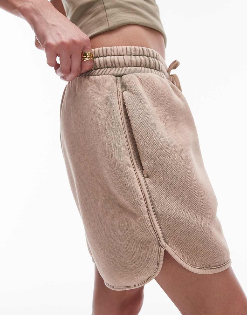 Topshop acid wash sweat shorts in stone Product Image