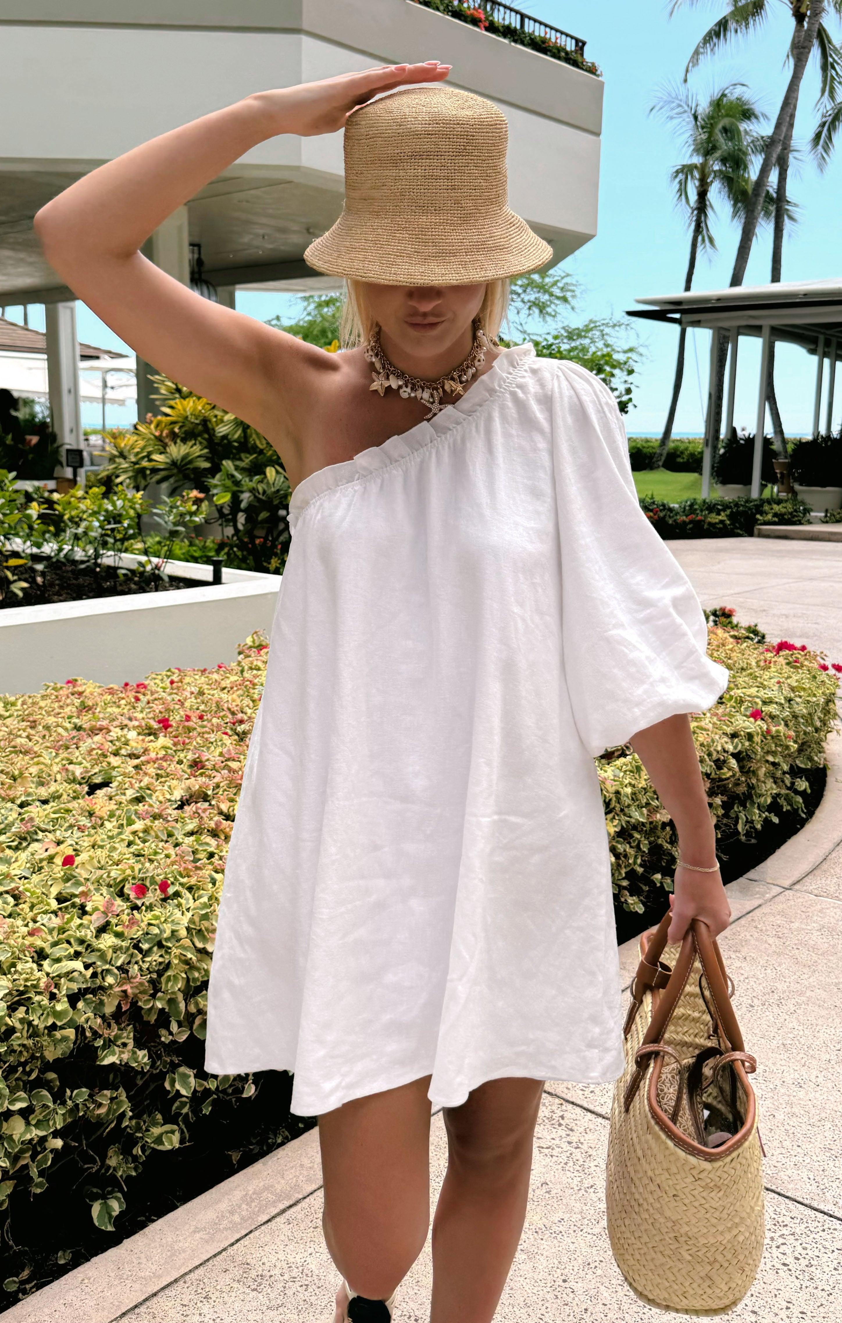 High Volume Mini Dress ~ White Linen Product Image