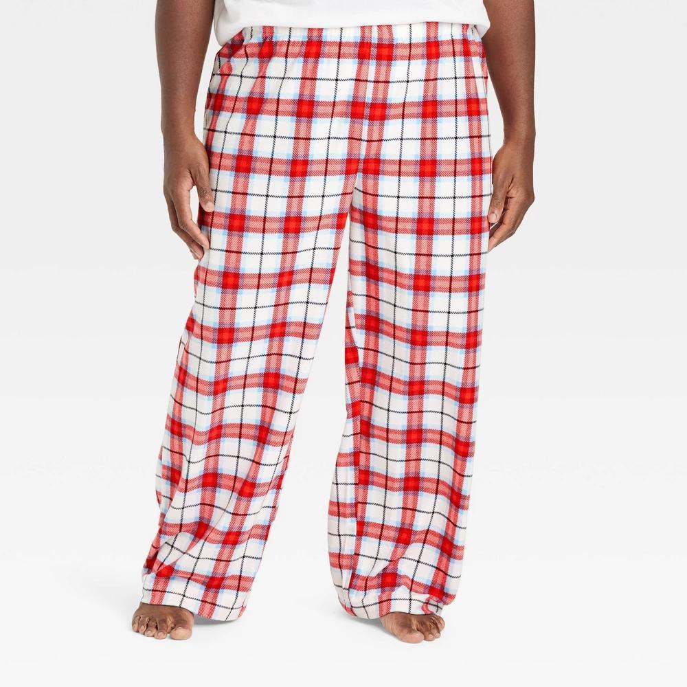 Mens Big & Tall Plaid Microfleece Holiday Matching Family Pajama Pants - Wondershop White 4XLT Product Image