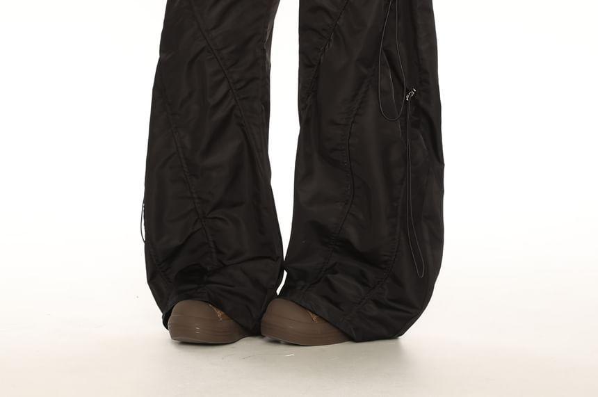 Drawstring Waist Plain Wide Leg Cargo Pants Product Image