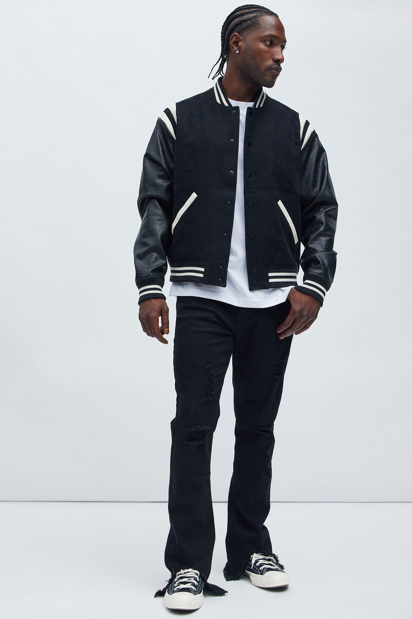 Shoulder Varsity Jacket - Black/combo Product Image