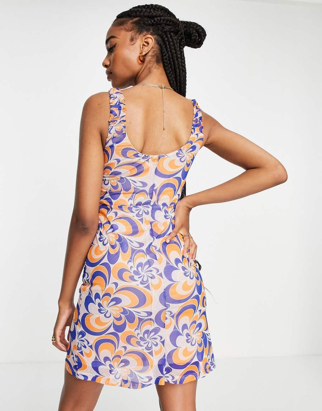 Urban Threads Tall mesh mini dress in swirl print Product Image