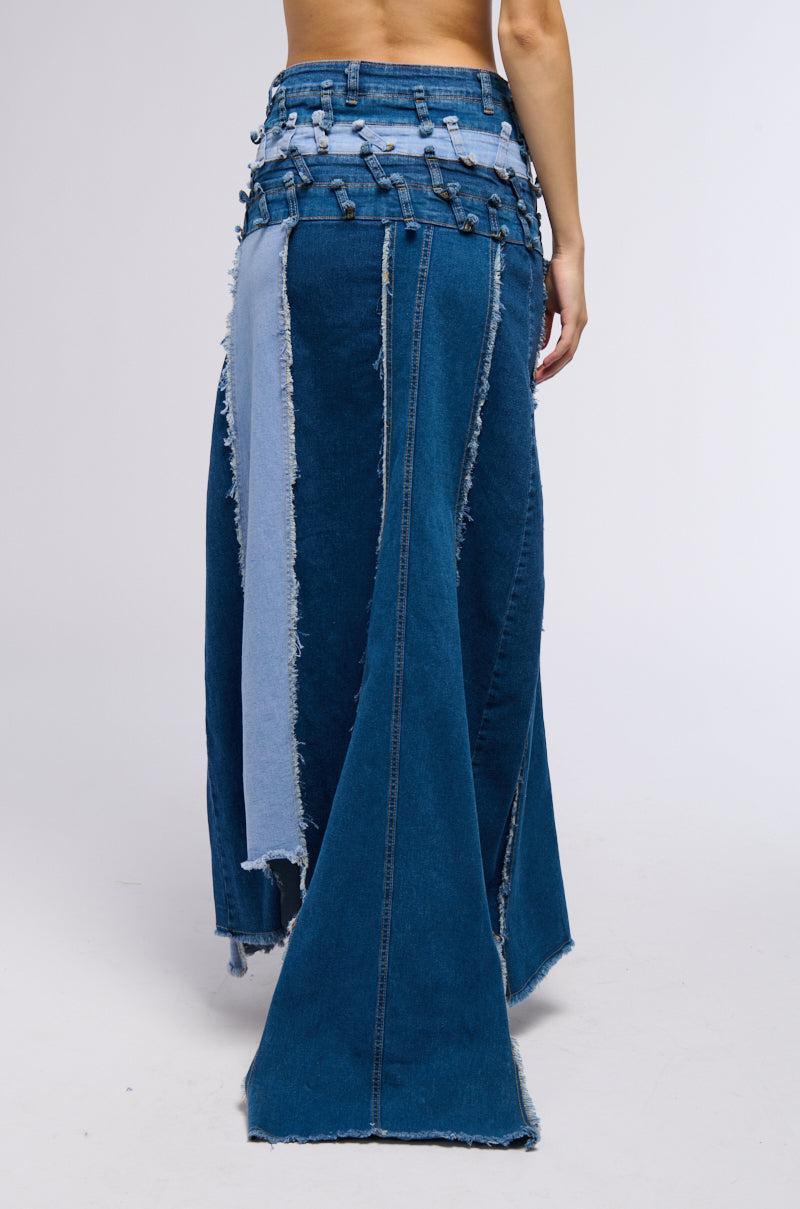 ALL OVER DISTRESSED DENIM SKIRT Product Image