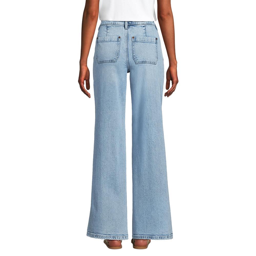 Lands' End Women's Denim High Rise Button Front Patch Pocket Wide Leg Jeans Product Image