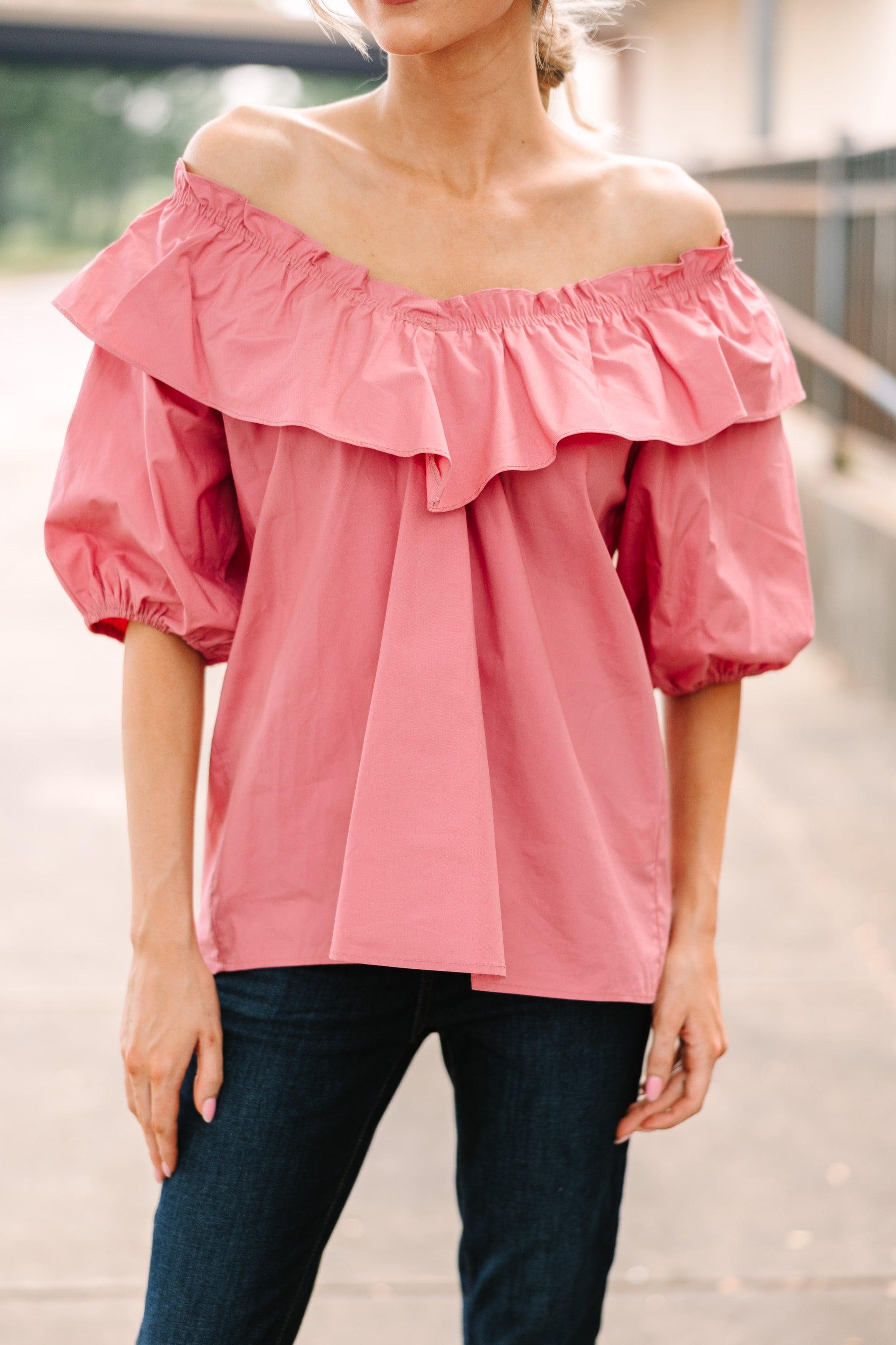 Dreaming Of You Deep Blush Pink Ruffled Blouse Female Product Image