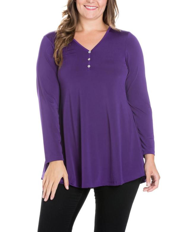 Womens Plus Size Flared Long Sleeves Henley Tunic Top Product Image