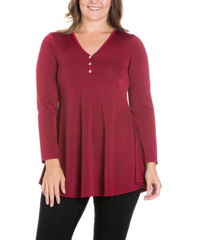 Womens Plus Size Flared Long Sleeves Henley Tunic Top Product Image